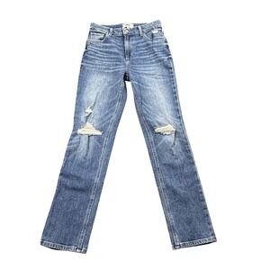 PAIGE Sarah Slim Jeans Size 25 Distressed Knee Rip Medium Wash Stretch Denim